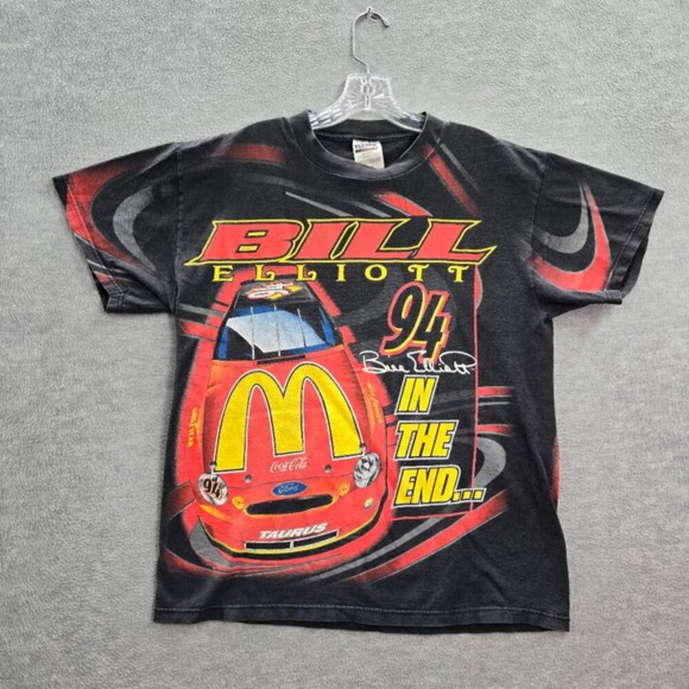 VINTAGE Bill Elliott Men Shirt Large Black Nascar 94 In The End McDonalds 90s